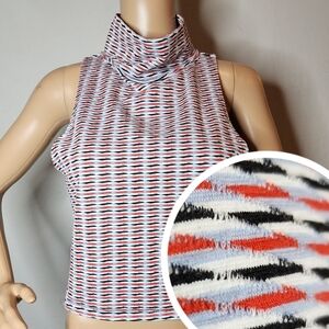 Free People Stretchy Knit Sleeveless Semi Crop Top. Red white blue. Size large.